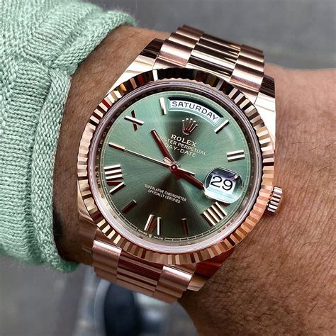 rolex day date 41 rose gold green dial|Rolex Day-Date 228235.